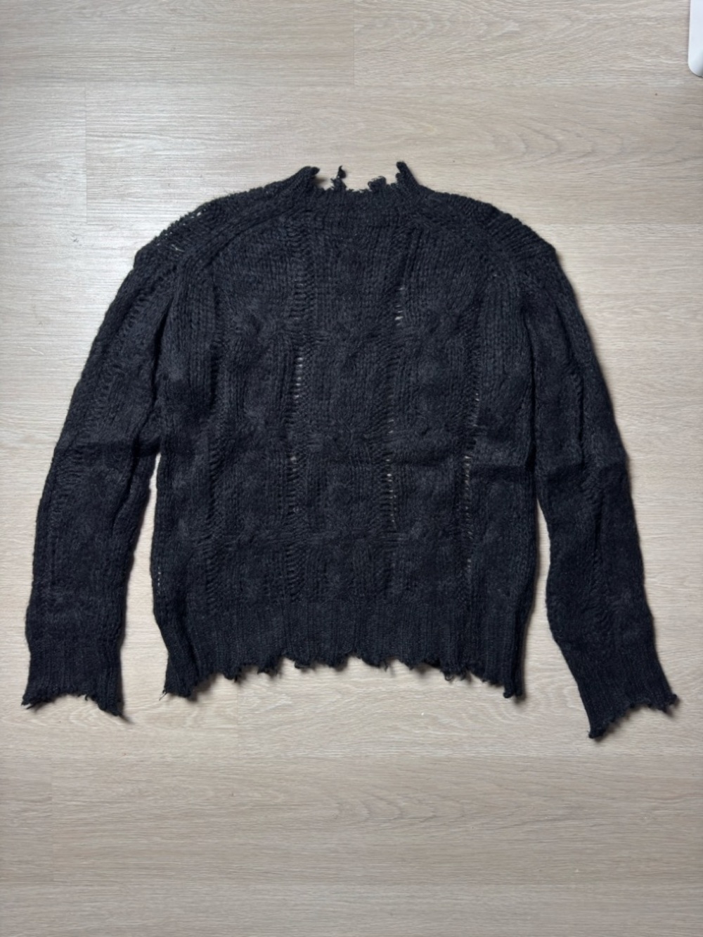Acne Black Distressed Cable Knit Crewneck Sweater - Picture 4 of 5